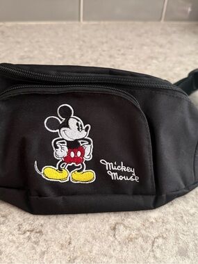 Disney Black Mickey Mouse Embroidered Belt Bag with Red & Yellow Accents
